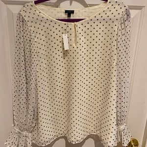 Talbots sheer sleeve polka dot long sleeve top, never worn, size L.